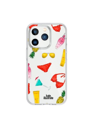 Coque iPhone 15 Pro Summer Essentials Ete Essentiel Transparente - kateillustrate