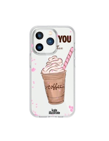 Coque iPhone 15 Pro I love you More Than Coffee Glace Amour Transparente - kateillustrate