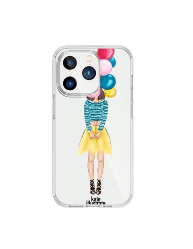 Coque iPhone 15 Pro Girls Balloons Ballons Fille Transparente - kateillustrate