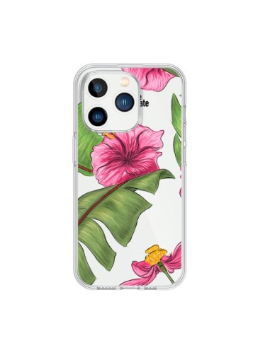 Cover iPhone 15 Pro Tropical Leaves Fioris Foglie Trasparente - kateillustrate