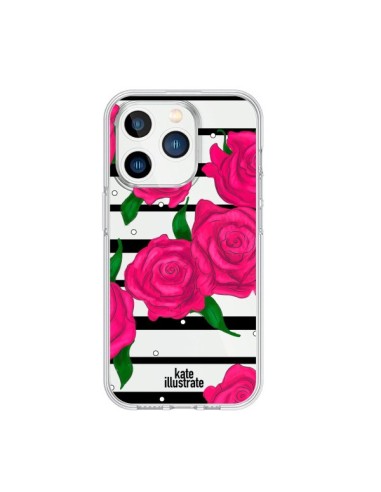Cover iPhone 15 Pro Rosa Fiori Trasparente - kateillustrate