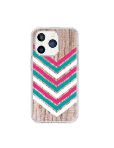 Coque iPhone 15 Pro Tribal Aztèque Bois Wood Flèche Rose...
