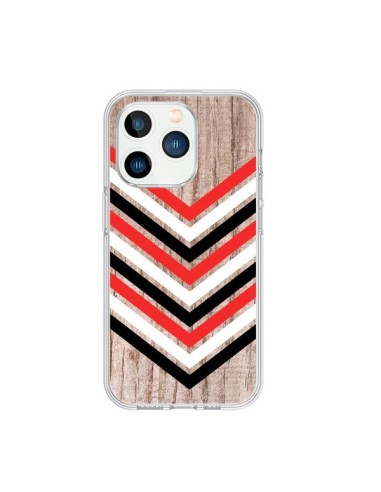 Coque iPhone 15 Pro Tribal Aztèque Bois Wood Flèche Rouge Blanc Noir - Laetitia