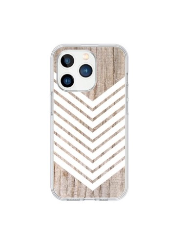 Coque iPhone 15 Pro Tribal Aztèque Bois Wood Flèche Blanc - Laetitia