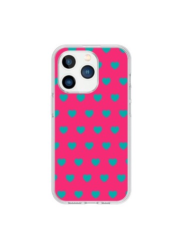 iPhone 15 Pro Case Heart Blue sfondo Pink - Laetitia