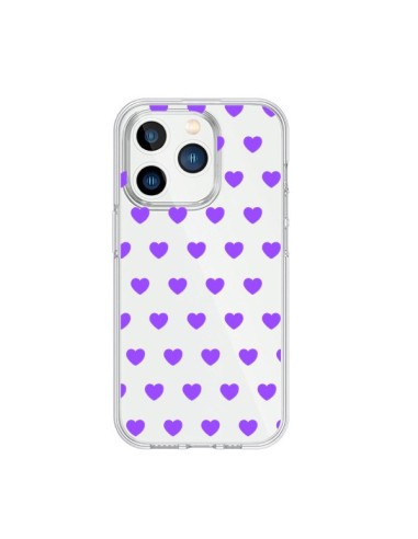 Coque iPhone 15 Pro Coeur Heart Love Amour Violet Transparente - Laetitia