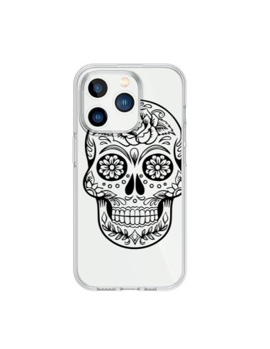 Coque iPhone 15 Pro Tête de Mort Mexicaine Noir Transparente - Laetitia