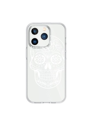 Coque iPhone 15 Pro Tête de Mort Mexicaine Blanche Transparente - Laetitia