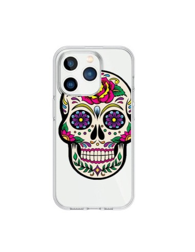 iPhone 15 Pro Case Skull Messicano Flowers Clear - Laetitia