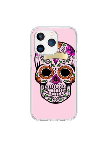 Coque iPhone 15 Pro Tête de Mort Mexicaine Rose Multicolore - Laetitia