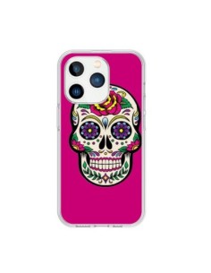 Coque iPhone 15 Pro Tête de Mort Mexicaine Rose Fushia -...