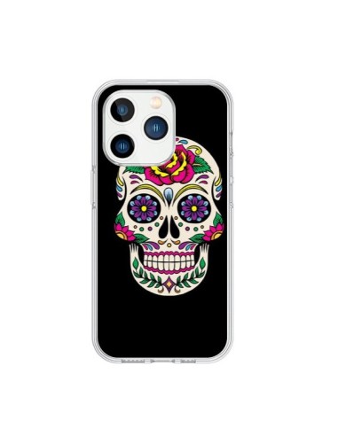 Coque iPhone 15 Pro Tête de Mort Mexicaine Multicolore Noir - Laetitia
