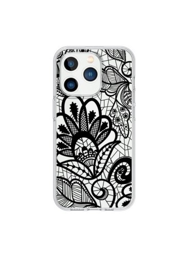 Cover iPhone 15 Pro Pizzo Fiori Flower Nero Trasparente - Petit Griffin