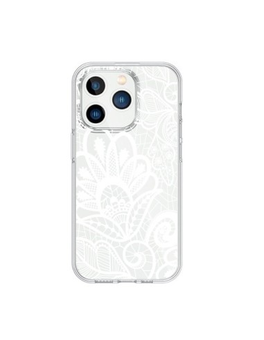 Cover iPhone 15 Pro Pizzo Fiori Flower Bianco Trasparente - Petit Griffin