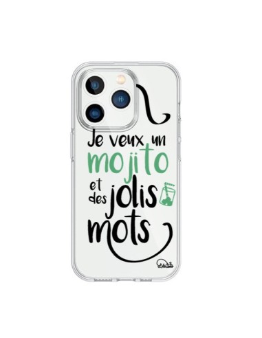 Coque iPhone 15 Pro Je veux un mojito et des jolis mots Transparente - Lolo Santo