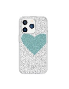 iPhone 15 Pro Case Heart Blue Green Argento Love - Mary...