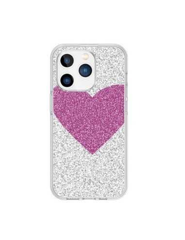 Coque iPhone 15 Pro Coeur Rose Argent Love - Mary Nesrala