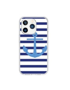 Coque iPhone 15 Pro Ancre Voile Marin Navy Blue - Mary...