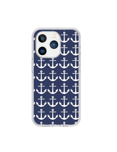 Coque iPhone 15 Pro Ancre Marin Bleu Anchors Navy - Mary Nesrala