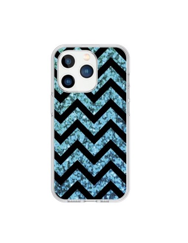 Coque iPhone 15 Pro Chevron Aqua Sparkle Triangle Azteque - Mary Nesrala