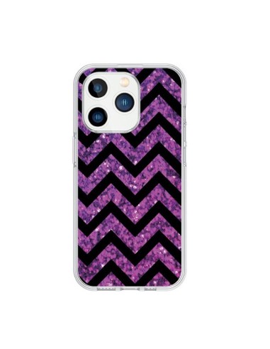 Coque iPhone 15 Pro Chevron Purple Sparkle Triangle Azteque - Mary Nesrala