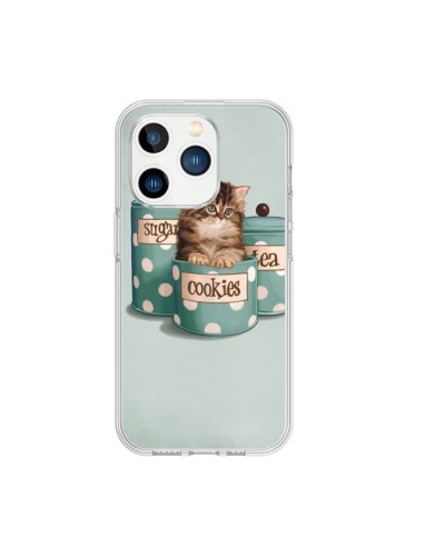 Coque iPhone 15 Pro Chaton Chat Kitten Boite Cookies Pois - Maryline Cazenave