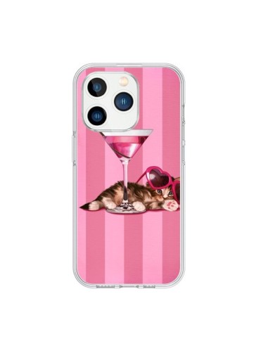 Coque iPhone 15 Pro Chaton Chat Kitten Cocktail Lunettes Coeur - Maryline Cazenave