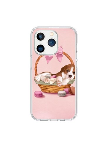 Coque iPhone 15 Pro Chien Dog Panier Noeud Papillon Macarons - Maryline Cazenave