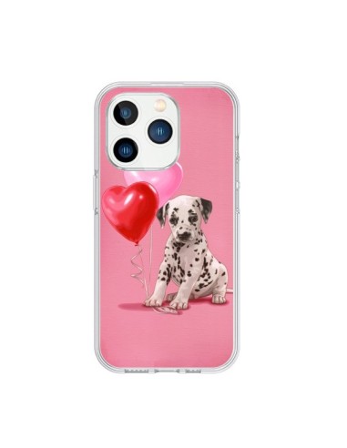 Coque iPhone 15 Pro Chien Dog Dalmatien Ballon Coeur - Maryline Cazenave