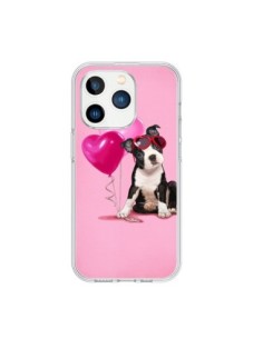 Coque iPhone 15 Pro Chien Dog Ballon Lunettes Coeur Rose...
