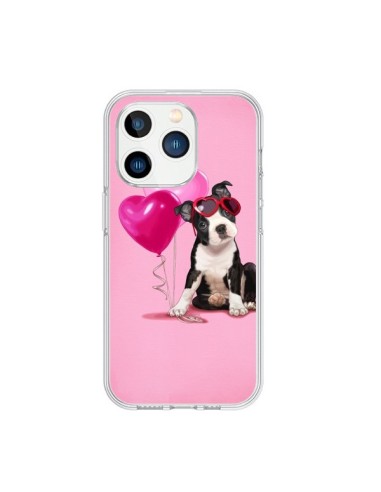 Coque iPhone 15 Pro Chien Dog Ballon Lunettes Coeur Rose - Maryline Cazenave