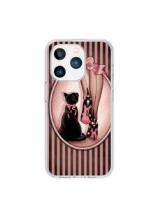 Cover iPhone 15 Pro Lady Gatto Papillon Pois Scarpe -...
