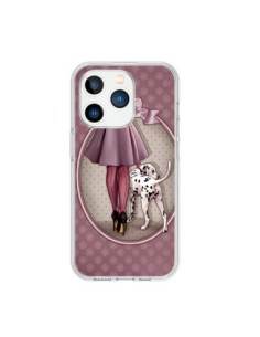 Coque iPhone 15 Pro Lady Chien Dog Dalmatien Robe Pois -...