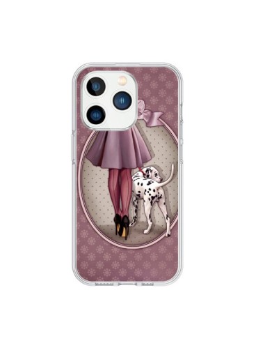 Coque iPhone 15 Pro Lady Chien Dog Dalmatien Robe Pois - Maryline Cazenave