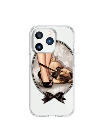 Coque iPhone 15 Pro Lady Jambes Chien Bulldog Dog Noeud Papillon Transparente - Maryline Cazenave