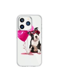 Coque iPhone 15 Pro Chien Dog Ballon Lunettes Coeur Rose...