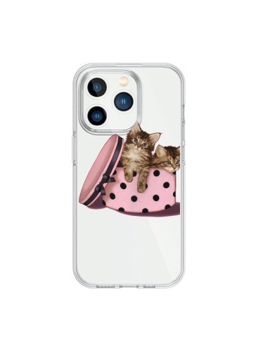 Coque iPhone 15 Pro Chaton Chat Kitten Boite Pois Transparente - Maryline Cazenave