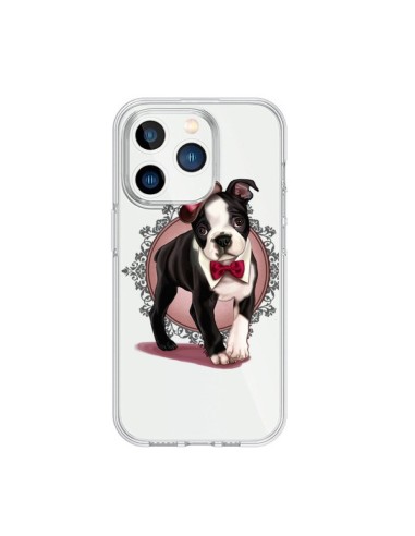 Coque iPhone 15 Pro Chien Bulldog Dog Gentleman Noeud Papillon Chapeau Transparente - Maryline Cazenave