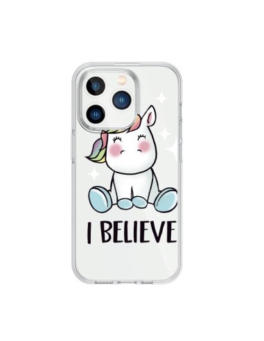 Coque iPhone 15 Pro Licorne I Believe Transparente - Maryline Cazenave