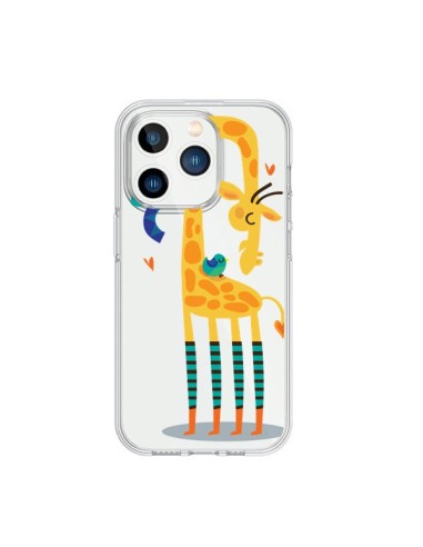 Cover iPhone 15 Pro L'oiseau e la Girafe Amore L'uccello e la Giraffa Trasparente - Maria Jose Da Luz