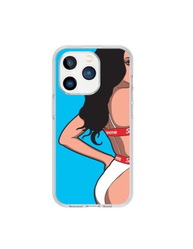 Coque iPhone 15 Pro Pop Art Femme Bleu - Mikadololo