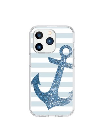 Coque iPhone 15 Pro Ancre Bleu Navire - Monica Martinez