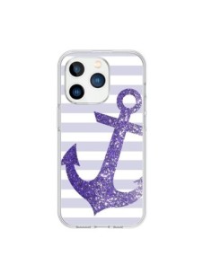 Coque iPhone 15 Pro Ancre Violet Navire - Monica Martinez