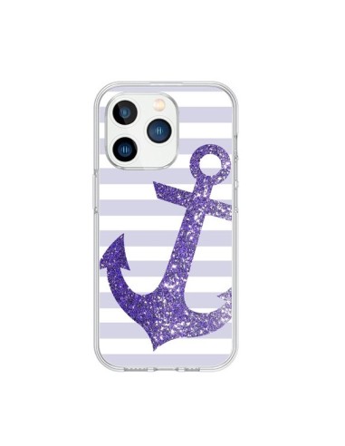 Coque iPhone 15 Pro Ancre Violet Navire - Monica Martinez