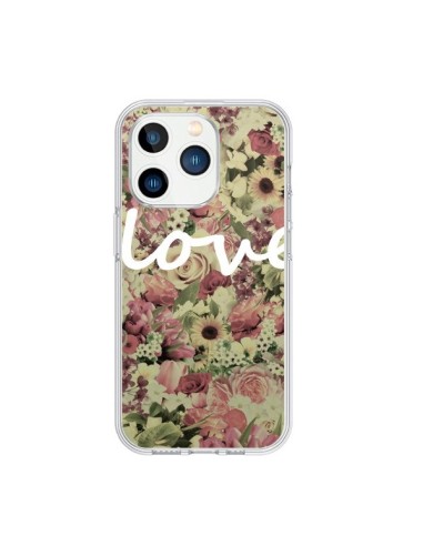 Coque iPhone 15 Pro Love Blanc Flower - Monica Martinez