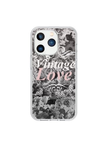 Coque iPhone 15 Pro Vintage Love Noir Flower - Monica Martinez