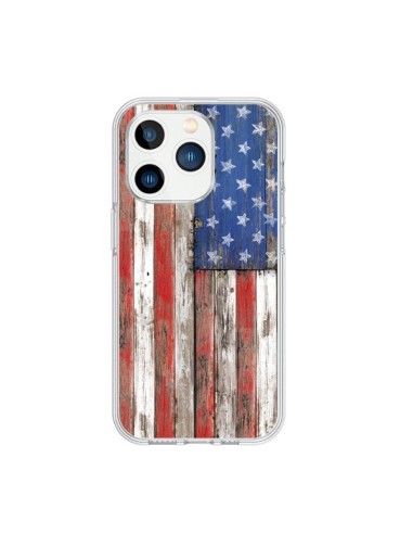 Cover iPhone 15 Pro Bandierq USA America Vintage Legno Wood - Maximilian San