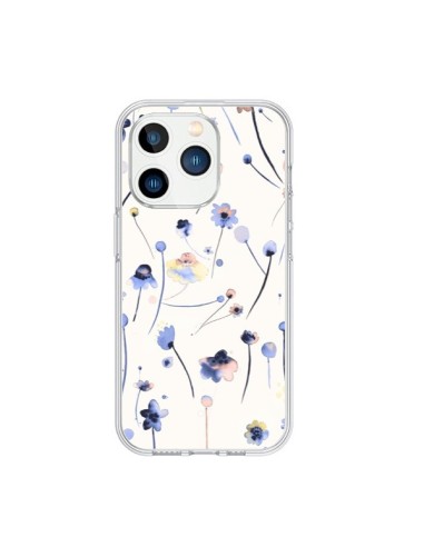 Coque iPhone 15 Pro Blue Soft Flowers - Ninola Design