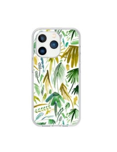Coque iPhone 15 Pro Brushstrokes Tropical Palms Green -...