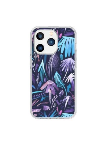 Coque iPhone 15 Pro Brushstrokes Tropical Palms Navy - Ninola Design